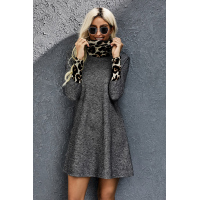 Charcoal Leopard Cowl Scarf and Cuff Cotton Mini Dress