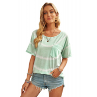 Green Tie-dye Stripes Print Top with Pocket