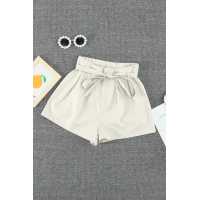 Beige Tie Waist Casual Shorts with Pockets