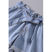 Light Blue Paper Bag Waist Denim Shorts