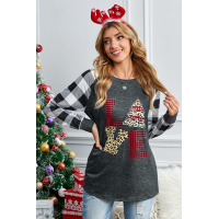 Plaid Christmas Print Long Sleeve Top