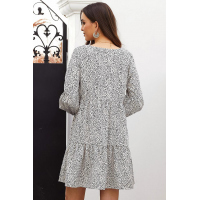 White Leopard Ruffle V-Neck Flowy Loose Tunic Dress