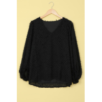 Black Feather Balloon Sleeve Pullover Top