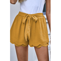 Khaki Scalloped Tie Front Shorts