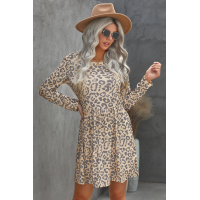 Long Sleeve Leopard Print Mini Dress