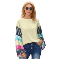 Apricot Striped Colorblock Long Sleeve Knit Top