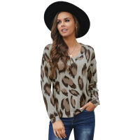 Leopard V Neck Long Sleeve Top