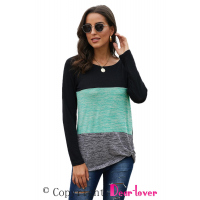 Green Color Block Crew Neck Blouse