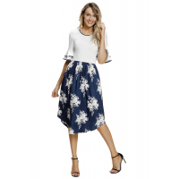 White Top Flora Skirt Layered Bell Sleeve Dress