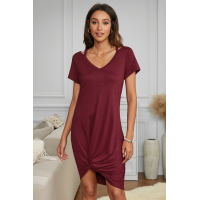 Wine Clear Skies Jersey Twist T-Shirt Dress