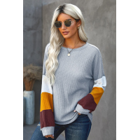 Gray Colorblock Lantern Sleeve Blouse