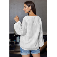 White Balloon Sleeve Textured Blouse