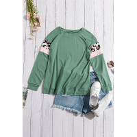 Mint Long Sleeve Leopard Stripes Blouse