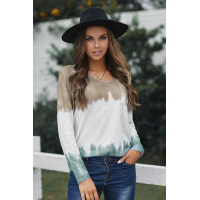 Color Block Tie Dye Pocketed Knit Long Sleeve Top