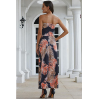 Orange Bohemian Bandeau Floral Print Maxi Dress