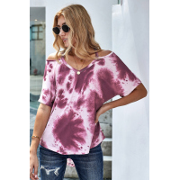 Fuchsia Tie Dye Cold Shoulder Blouse