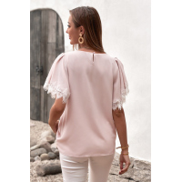 Pink Satin Lace Flutter Sleeve Top