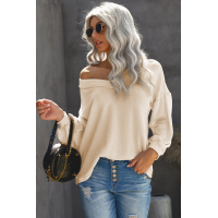 Beige Billowed Sleeve Thermal Knit Top