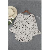 Apricot Dotted Print Bell Sleeve Top