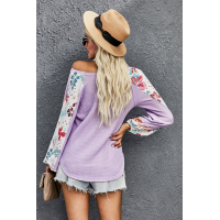 Purple Contrast Eyelet Thermal Knit Top