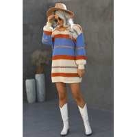 Multicolor Color Block Cable Knit Sweater Dress