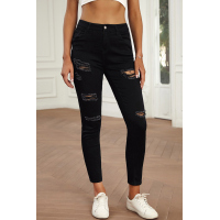 Black High Waist Ripped Skinny Jeans