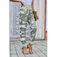 Light Green Camouflage Pocket Casual Pants With Slit