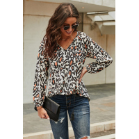 Leopard Print Peasant Blouse