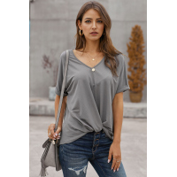 Gray Plain Short Sleeve Twist Tee