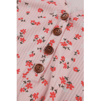 Pink Button V Neck Long Sleeve Floral Top