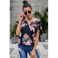 Blue Floral Twist Top