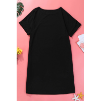 Black Lip Print Summer Casual Tee Mini Dress