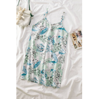 Sky Blue Floral Pattern Buttoned Slip Cami Dress