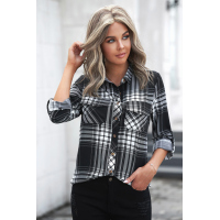 Black Plaid Button Shirt with Pockets