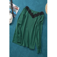 V Neck Lace Patchwork Green Blouse