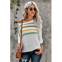 Multicolor Stripes Print White Knit Top