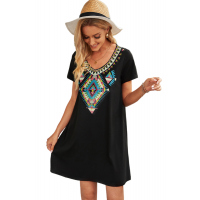 Boho Ethnic Print Short Sleeve Mini Dress