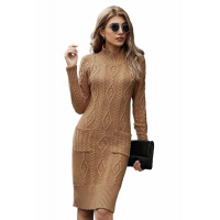 Brown High Neck Textured Bodycon Sweater Dress