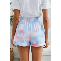 Multicolor Print Drawstring Casual Elastic Waist Pocketed Shorts