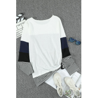 Blue Stylish Colorblock Splicing Stripes Top