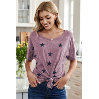 Dark Pink Star Print Short Sleeve T-shirt 