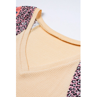 Floral Leopard Half Sleeve Waffle Top