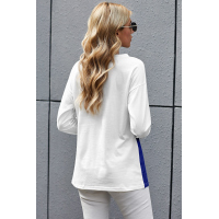 Blue Color Block Splicing O-Neck Blouse