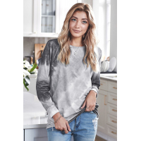 Ombre Gray Tie-dye Long Sleeve Top