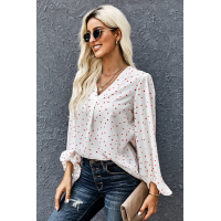 White Love You Boo Balloon Sleeve Blouse