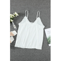 White V-Neck Ruffle Adjustable Spaghetti Strap Tank Top