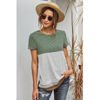 Green Striped Colorblock Tee