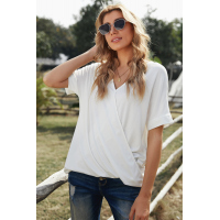 White Short Sleeves Drape Knit Top