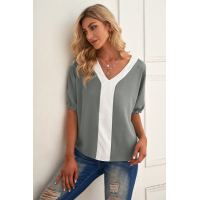 Gray V Neck Colorblock Dolman Top