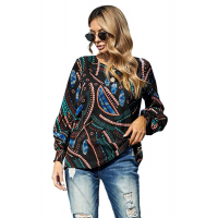 Black Printed Lantern Sleeve Top